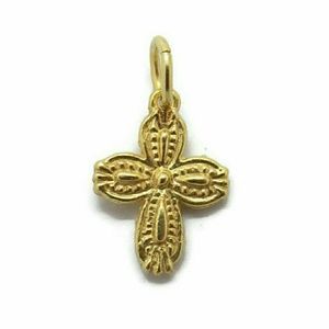 14K Yellow Gold Delicate Beaded Cross Pendant